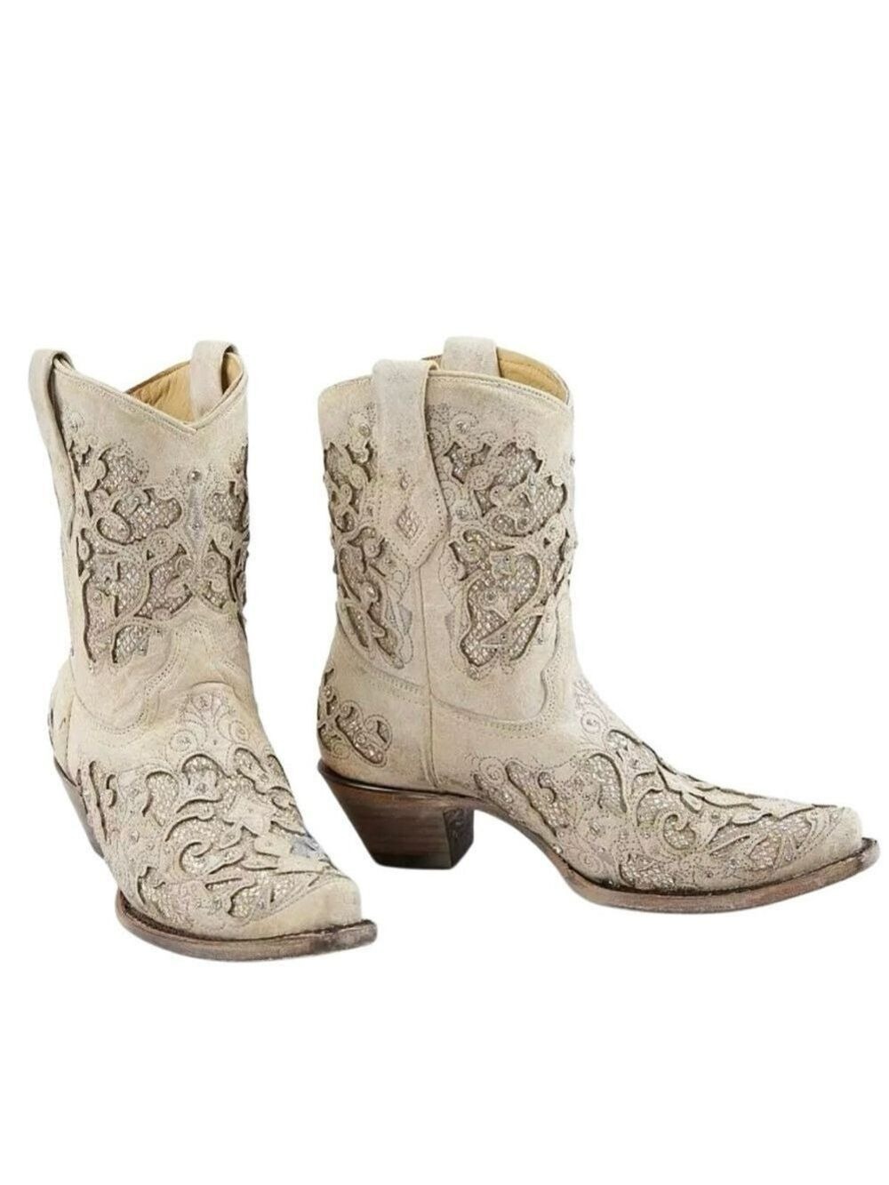 Corral Women's Sequins Glitter Leather Western Boots Pull Up Strap Size 10 - Picture 4 of 15